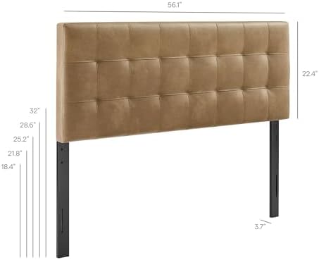 Modway Lily Vegan Leather Full Size Headboard with Biscuit Tufting in Toast - Vegan Leather Upholstery with Padded Design and 5 Height-Adjustable Mounts