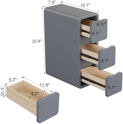AQIMUELE Narrow Bedside Table,Narrow Night Stand with Drawers,Small Night Stand with Leather Surface for Bedroom, Dark Gray