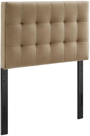 Modway Lily Twin Size Stain-Resistant Performance Velvet Headboard in Taupe - Velvet Upholstery with Button Tufting and 4 Adjustable Height Positions