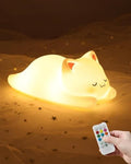 ZKLiLi Night Light for Kids Cute Cat Lamp,16 Colors+Tap+Remote+Silicone Kids Cute Cat Lamp Gifts,USB Remote Rechargeable Cat Night Lights for Room Decoration