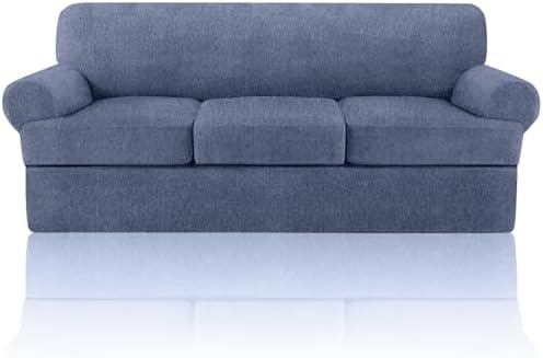 4 Piece T Cushion Sofa Slipcovers Stretch Couch Slip Cover for 3 Cushion Couch Sofa, Machine Washable for Living Room (Blue Gray, 3 Cushions)