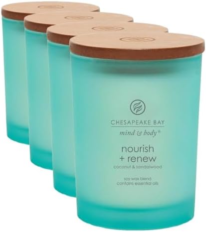 Chesapeake Bay Candle Mind & Body Medium Jar Candle Nourish + Renew (Coconut & Sandalwood) (Pack of 4)