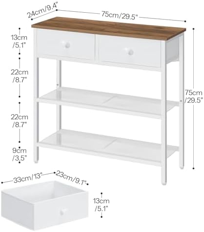 HOOBRO 29.5" Narrow Console Table with 2 Fabric Drawers, Small Sofa Table