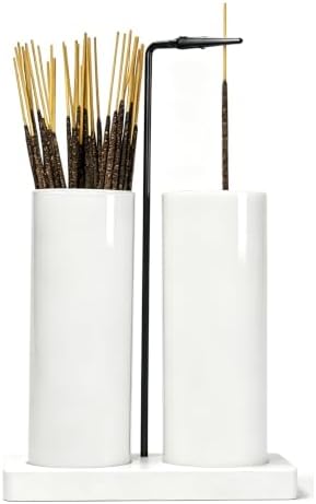 2 in 1 Incense Holder for Sticks,Glass Incense Burner Holder with Storage,Upside Down Incense Holder for Sticks with Glass Ash Catcher for Meditation Yoga Spa Room Home Decor[2 Long Full White]