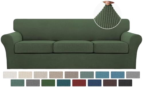 Turquoize 4 Piece Sofa Covers for 3 Cushion Couch Sofa Slipcover Soft Couch Cover for Dogs-Washable Sofa Furniture Covers with 3 Individual Large Cushion Covers (XL Sofa, Bronze Green)