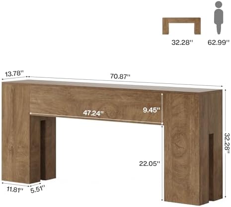 Tribesigns 71-Inch Long Console Table for Entryway, Farmhouse Sofa Console Behind Couch, Entry Table for Hallway, Foyer, Living Room, Oak