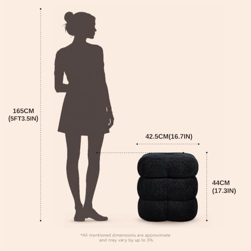 Get Set Style 360° Swivel Flower Ottoman, Linen Vanity Stool Footrest with 300LBS Capacity, No Assembly Small Space Accent Chair for Living Room Bedroom Entryway (Lux Black Gold)