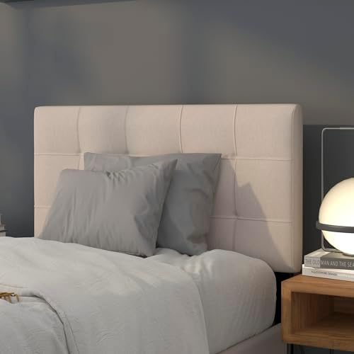 BizChair Quilted Tufted Upholstered Twin Size Headboard in Beige Fabric
