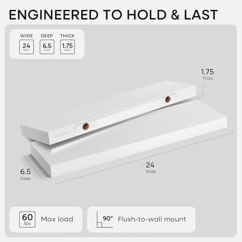 Homeforia 24 Inch Floating Shelves, High-End Solid Pine Wood, Set of 2