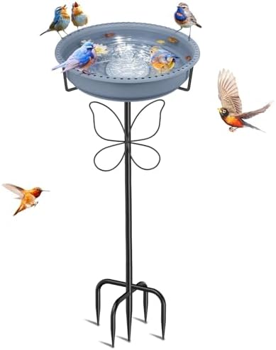 Bird Bath for Outside, Garden Freestanding Birdbath & Birdfeeder with Removable Bowl, Bird Baths Feeder for Outdoors Garden Patio Yard Lawn Decor, 5-Pronged Base & Easy to Clean(Grey)