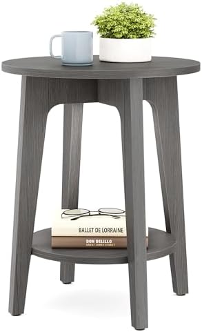 VASAGLE Round Side Table with Lower Shelf, End Table for Small Spaces