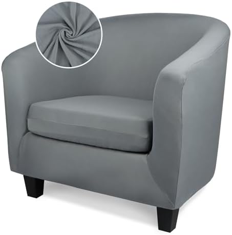 Arm Chair Slipcover, 2 Piece Armchair Cover with Chair Cushion Cover, Soft Stretch Club Tub Barrel Chair Slipcover Furniture Protector Soft with Elastic Bottom for Living Room Bar Hotel