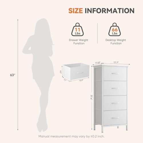 Sweetcrispy Dresser for Bedroom, 4 Drawer Storage Cabinet, Tall Nightstand
