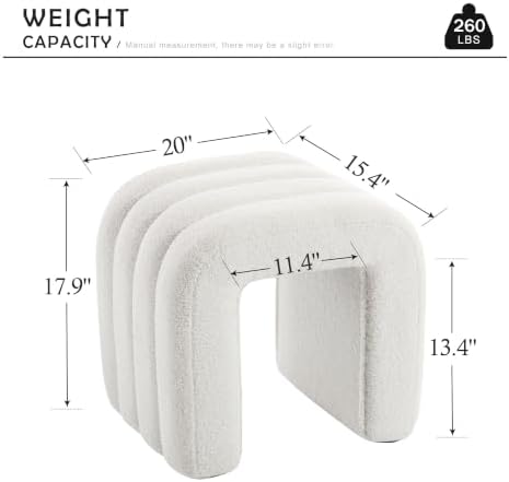 White Teddy Fleece Ottoman Stool Set of 2, Backless Vanity Stool