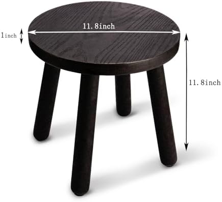 Round Solid Wooden Stool,Plant Stand,Step Stool,Black,11.8" H