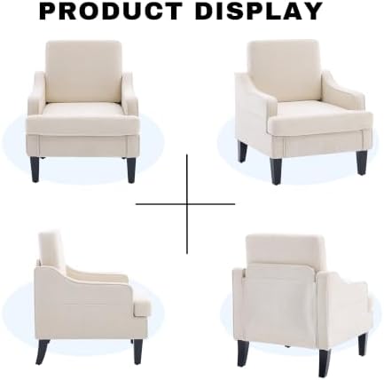 Accent Chair for Living Room,Mid-Century Arm Chair Fabric Living Room Chairs,Upholstered Reading Chair for Bedroom,Single Sofa Chair with Wood Legs for Apartment (Beige)