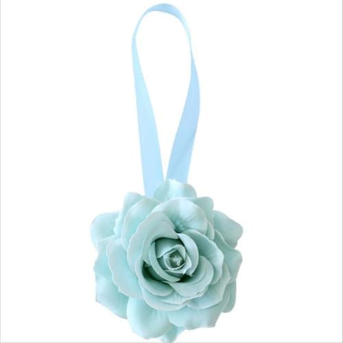 Magnetic Curtain Tiebacks, Rose Flower Tie Backs Rope for Curtains, Elegant 4 Pack Decorative Holdbacks Holders, Home Decor Thin or Sheer Window Drapries Bed Canopy (Sky Blue)