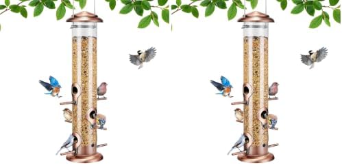 Kingsyard Metal Bird Feeders for Outdoors Hanging, Tube Bird Feeder with 6 Feeding Ports, 15 Inch, Chew-Proof & Weatherproof, Antique Copper (Pack of 2)