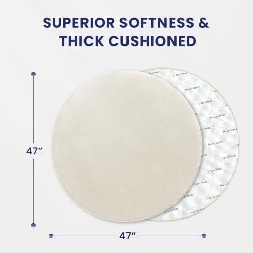 Ultra Soft Baby Play Mat for Floor,1.3" Thick Elasti-Foam 47in Round Mat for Toddlers Infant Kids,Non-Slip Backing Safe for Crawling&Tummy Time,Tatami Style(Cream)