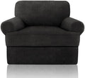 Sofa Cover 2 Pieces T Cushion Chair Covers with Arms Super Stretch Chair Slipcover for Living Room,Slip Cover Anti Slip Armchair Furniture Protector Pet Universal(Black, 1 Cushion)
