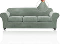 PrinceDeco PriceDeco Velvet XL Couch Cover for Oversized Sofa 4 Piece Sofa Covers for 3 Cushion Couch Washable Furniture Protector with Non Slip Elastic Bottom Width Up to 97 Inch(X-Large, Seagrass)