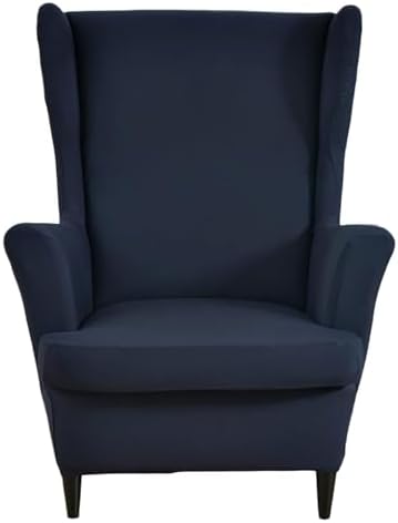 Wingback Chair Slipcover 2 Piece Stretch Armchair Cover Furniture Protector Washable Spandex Wing Navy Blue Chair Covers for Living Room