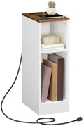 MAHANCRIS Narrow Nightstand, Narrow End Table with Charging Station