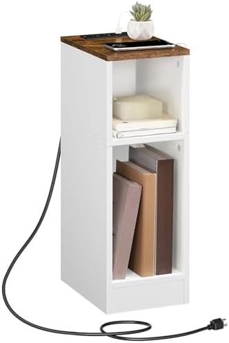 MAHANCRIS Narrow Nightstand, Narrow End Table with Charging Station
