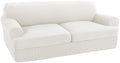 Turquoize 3 Piece T Cushion Sofa Slipcovers Stretch Couch Cover Furniture Covers with 2 Individual T Cushion Covers, Machine Washable (2 Cushion Sofa, Porcelain White)