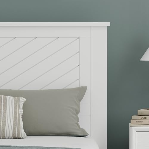 ComfIQ Serene Wood Panel Headboard with Chevron Scoring, Full, White