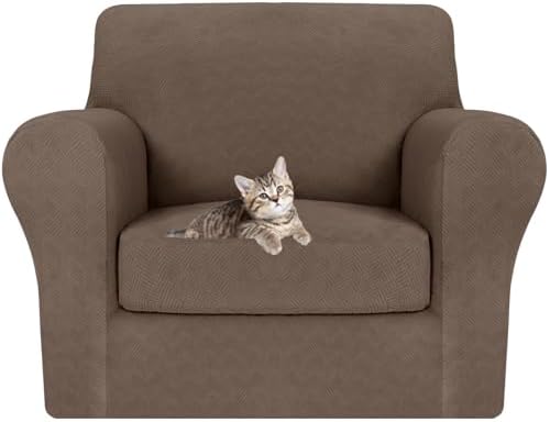 MAXIJIN 2 Piece Chair Covers Chair Slipcover with Arms, Sofa Chair Cover for Living Room Armchair Cover, Stretch Pet Dog Slip Cover for A Chair with 1 Cushion (31"-46", Brown)