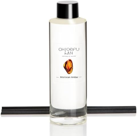 Chloefu LAN Morrocan Amber Scented Oil Diffuser Refill 6.76 fl oz Natural Essential Oil - Best for Home Bathroom Shelf Decor, 0% Alcohol, Unique Blend to Promote Sleep & Relieve Stress