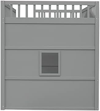 Bellemave Full Size Loft Bed with Play House Shape, Loft Bed Frame with Windows, Entertainment Space and Ladders for Kids, Boys, Girls and Teens, No Spring Needed (Gray+White)