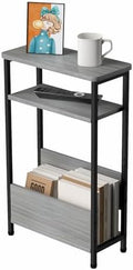 THUMEYE 7.1" Narrow Side Table for Small Spaces, 3 Tier Small End Table with Magazine Holder, Slim/Skinny Nightstand/Bedside Table for Living Room, Bedroom, 15.4" L x 24.2" H, Gray