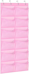 12 Large Mesh Pockets Over the Door Shoe Organizer for Closet Hanging Shoe Rack for Door Sneaker Hanger Boot Storage for Kids, Baby, Toddler, Girl, Pink