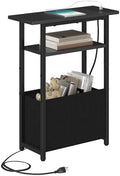 sthmec Narrow Side Table with Charging Station, Small End Table for Small Spaces, Skinny Nightstands with Storage Basket, 3 Tier Sofa Couch Bedside Tables for Living Room,Bedroom, Black