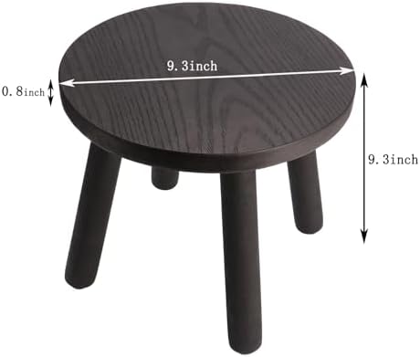 Round Solid Wooden Stool,Plant Stand,Step Stool,Black,9.3" H