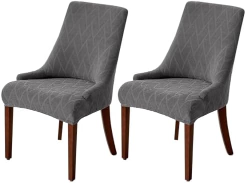 MIFXIN Wingback Side Chair Covers Dining Chair Slipcover Jacquard Stretch Sloping Armchair Protector Arm Chair Seat Cover for Dining Room Living Room Banquet Home Decor (Light Grey, 2 Pcs)