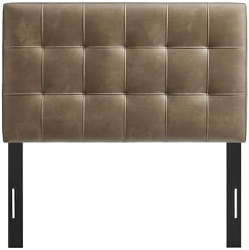 Modway Lily Faux Leather Twin Size Headboard with Biscuit Tufting in Mushroom - Vegan Leather Upholstery with Padded Design and 5 Height-Adjustable Mounts