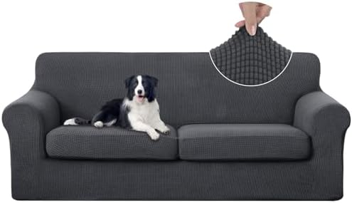 U-NICE HOME 3 Pieces Stretch Couch Cover Sofa Slipcover, Dark Grey