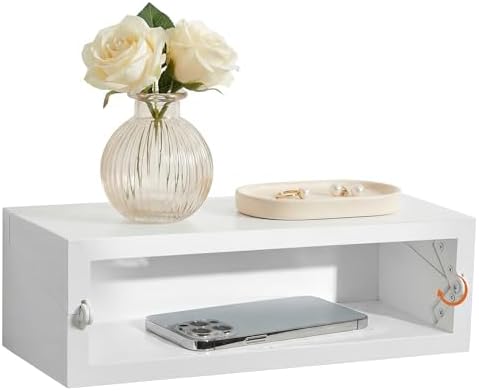SUMGAR Floating Nightstand, White Foldable Bedside Table for Small Spaces