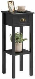 HOMCOM Narrow End Table with Drawer and Bottom Shelf Set of 1 Black