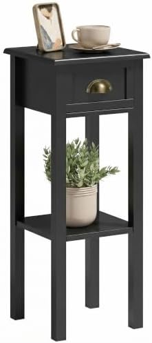 HOMCOM Narrow End Table with Drawer and Bottom Shelf Set of 1 Black
