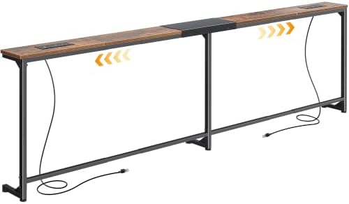 Huuger 78.7-94.5'' Extendable Behind Couch Table with Outlets, Rustic Brown