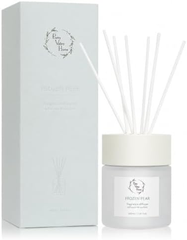 Reed Diffuser Set, Frozen Pear 3.38 fl oz Scented Diffuser with Sticks, Home Fragrance Reed Diffuser for Bathroom Shelf Decor