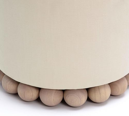 First of a Kind Ottoman Foot Rest - Cream Plywood Round Ottoman Stool with Solid Wood Spherical Orbs - 15.7" W x 15.7" D x 18.3" H - Handmade, Easy Clean, 330 lbs Weight Capacity