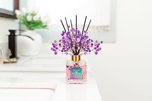 PEANÄK Reed Diffuser Set - French Lavender Fragrance 6.7oz (200 ml) - 2 Pack Real Preserved Flowers & Reed Sticks for Home & Office Bathroom Shelf Décor with Long Lasting Gift Scents
