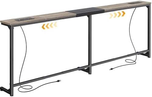 Huuger 63.4-78.3'' Extendable Behind Couch Table with Outlets, Oak