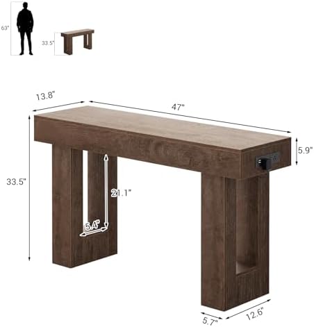 Unikito 47" Entryway Table with Sensor Light & AC Outlets with USB-C Ports
