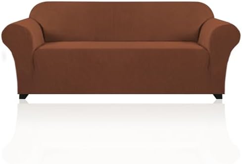 PrinceDeco Stretch Sofa Cover Slipcover 1-Piece, Spandex Jacquard Fabric Universal Couch Cover for 3 Cushion, Washable Non Slip Sofa Cover, Pet Friendly (Sofa 74" - 88", Caramel)